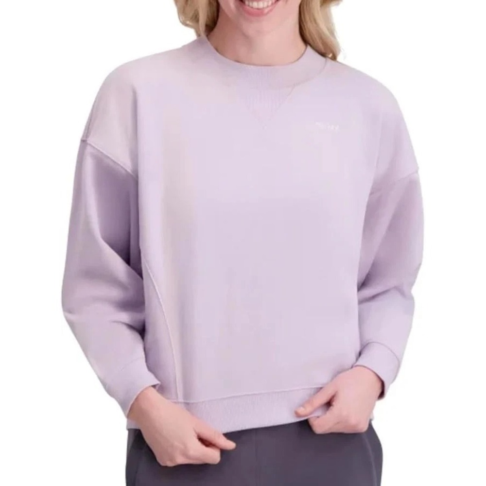 DKNY Sport Women's Crewneck Long Sleeves Fleece Logo Sweatshirt, Purple, Large